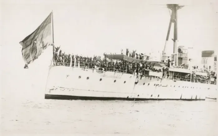 Framed Print : Spanish Cruiser Miguel De Cervantes before being bombed