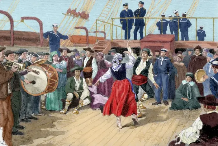 Framed Print : Spanish emigrants on board a ship heading toward Argentina Framed Print : Spanish emigrants on board a ship heading toward Argentina