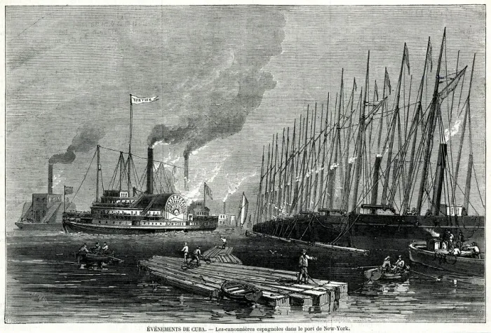 Framed Print : Spanish Gunboats at New York Harbour Framed Print : Spanish Gunboats at New York Harbour