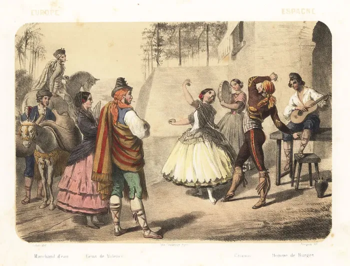 Framed Print : Spanish people dancing in a square, 1858 Framed Print : Spanish people dancing in a square, 1858