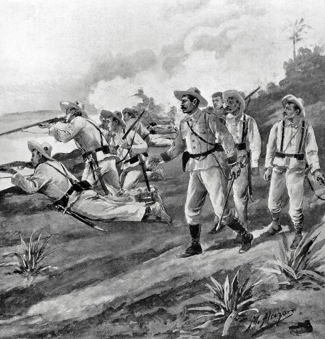 Framed Print : Spanish soldiers reject the landing of US troops on Cuba Framed Print : Spanish soldiers reject the landing of US troops on Cuba