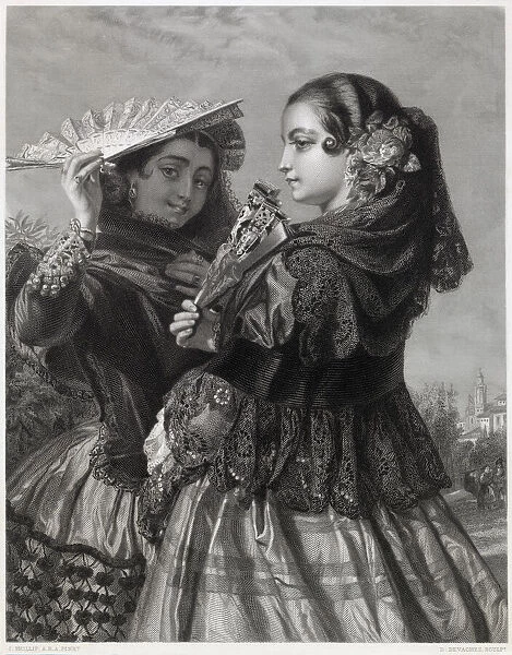 Two Spanish women with fans Date: 19th Century