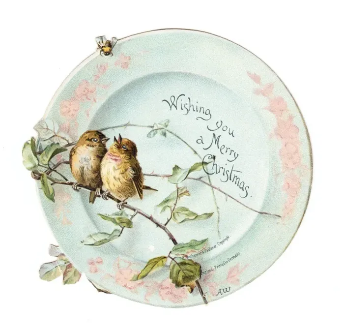 Framed Print : Two sparrows on a plate-shaped Christmas card Framed Print : Two sparrows on a plate-shaped Christmas card