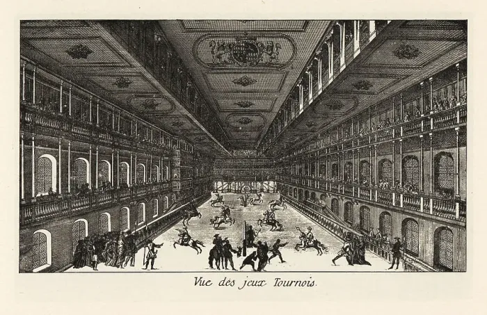 Framed Print : Spectators watching jousting games in an arena, 18th century Framed Print : Spectators watching jousting games in an arena, 18th century