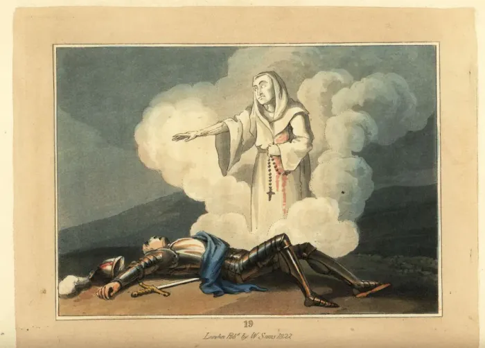 Framed Print : A spectre rising from the prone body of a knight in armour Framed Print : A spectre rising from the prone body of a knight in armour