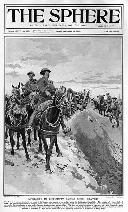 Framed Print : Sphere cover - artillery negotiating shell craters, Matania Framed Print : Sphere cover - artillery negotiating shell craters, Matania