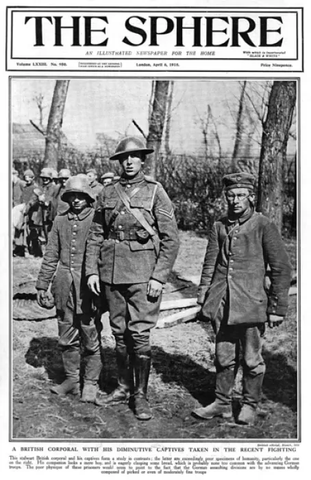 Framed Print : Sphere cover - British corporal with small German captives Framed Print : Sphere cover - British corporal with small German captives