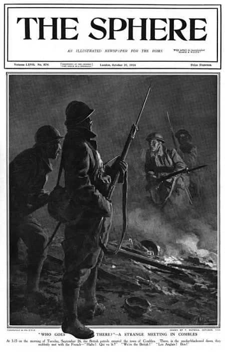 Framed Print : Sphere cover - British & French meet at Combles, WW1 Framed Print : Sphere cover - British & French meet at Combles, WW1