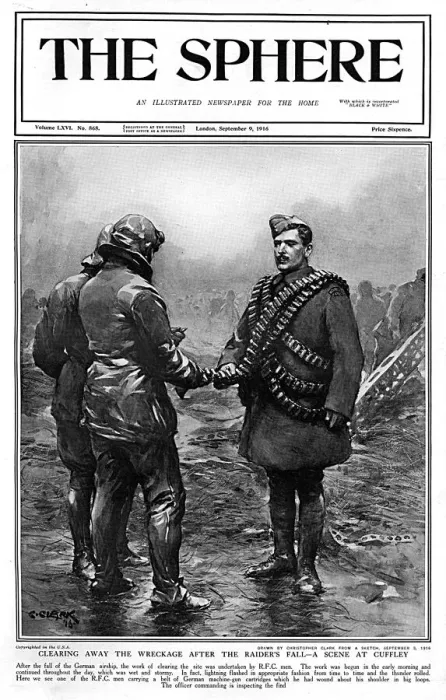 Framed Print : Sphere cover - Clearing away wreckage at Cuffley, WW1 Framed Print : Sphere cover - Clearing away wreckage at Cuffley, WW1