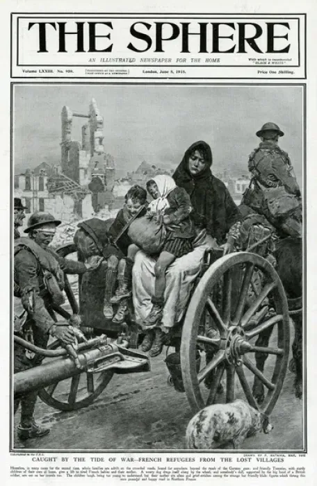 Framed Print : Sphere cover - French refugees from lost villages, Matania Framed Print : Sphere cover - French refugees from lost villages, Matania