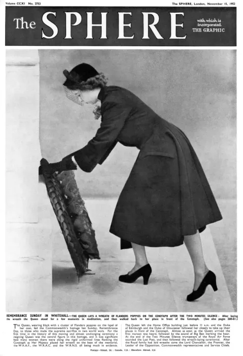 Framed Print : Sphere front cover: Queen on Remembrance Sunday 1952 Framed Print : Sphere front cover: Queen on Remembrance Sunday 1952