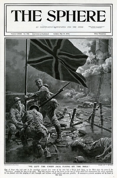 Sphere cover - Zeebrugge raid, crew fix Union flag, WW1