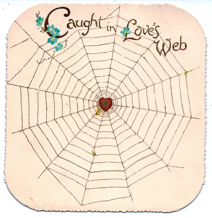 Framed Print : Spiders web on a Valentine card