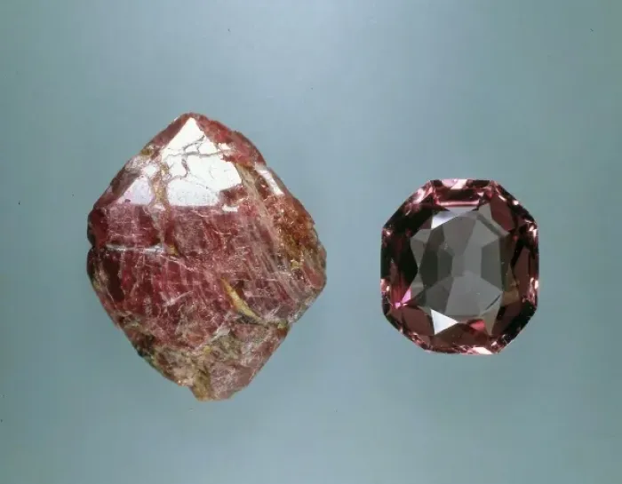 Framed Print : Spinel crystal and cut stone Framed Print : Spinel crystal and cut stone