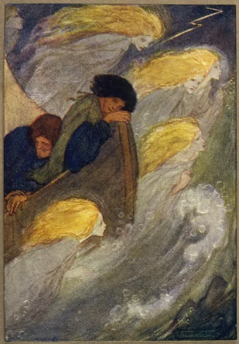Framed Print : Spirits seek to waken travellers sleeping at sea Framed Print : Spirits seek to waken travellers sleeping at sea