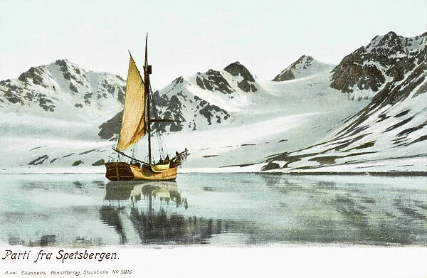 Spitzbergen, Norway. A large sailing vessel off the coast of Spitzbergen