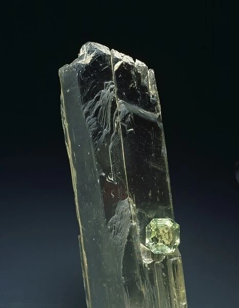 Spodumene crystal and cut stone