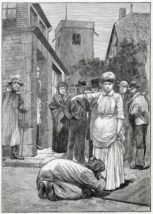 Framed Print : She spoke in a sharp and commanding voice. Illustration by Richard Caton Woodville to the story, Uncle Jeremy's Household by Arthur Conan Doyle in The Boy's Own Paper. Date: 1887 Framed Print : She spoke in a sharp and commanding voice. Illustration by Richard Caton Woodville to the story, Uncle Jeremy's Household by Arthur Conan Doyle in The Boy's Own Paper. Date: 1887