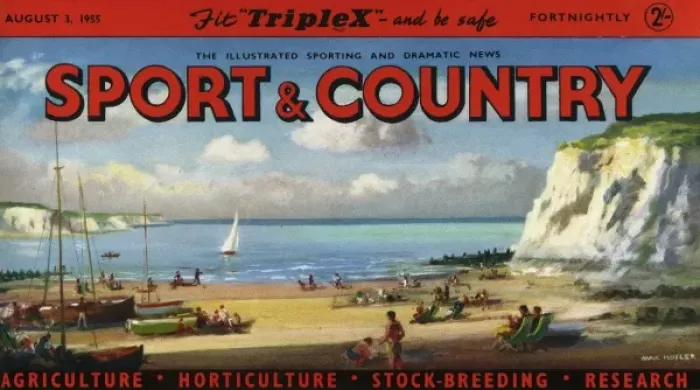 Framed Print : Sport & Country nameplate with beach scene Framed Print : Sport & Country nameplate with beach scene