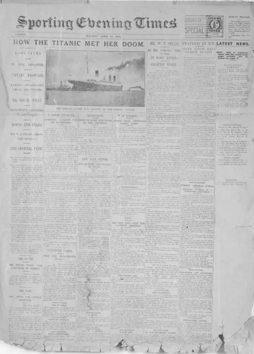 Framed Print : Sporting Evening Times, Titanic disaster Framed Print : Sporting Evening Times, Titanic disaster