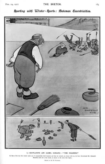 Framed Print : Sporting with Winter Sports by H. M. Bateman - Curling Framed Print : Sporting with Winter Sports by H. M. Bateman - Curling