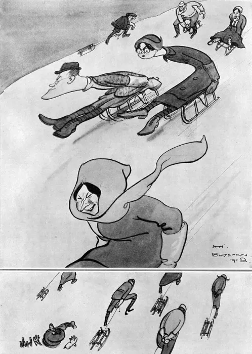Framed Print : Sporting with Winter Sports by H. M. Bateman - Lugeing Framed Print : Sporting with Winter Sports by H. M. Bateman - Lugeing