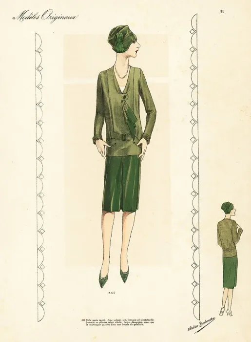 Framed Print : Sports outfit of green velvet skirt, jumper of ribbed velours tr Framed Print : Sports outfit of green velvet skirt, jumper of ribbed velours tr