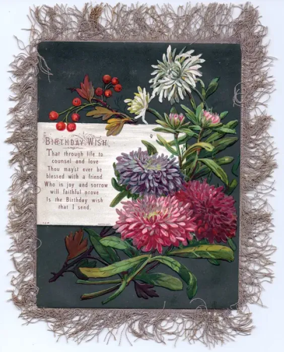 Framed Print : Spray of flowers on a fabric birthday card Framed Print : Spray of flowers on a fabric birthday card