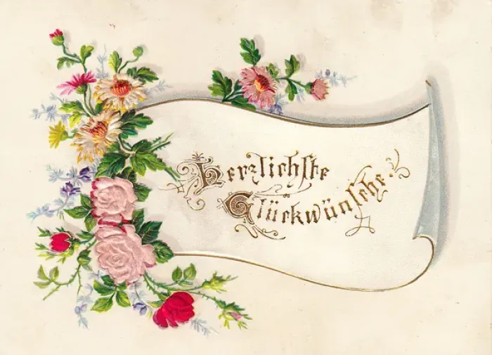 Framed Print : Spray of flowers on a German greetings card Framed Print : Spray of flowers on a German greetings card