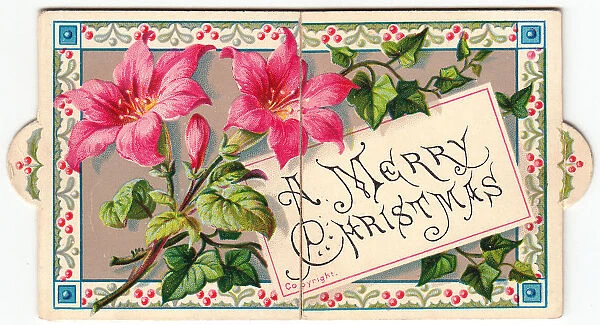 Spray of pink flowers on a Christmas card