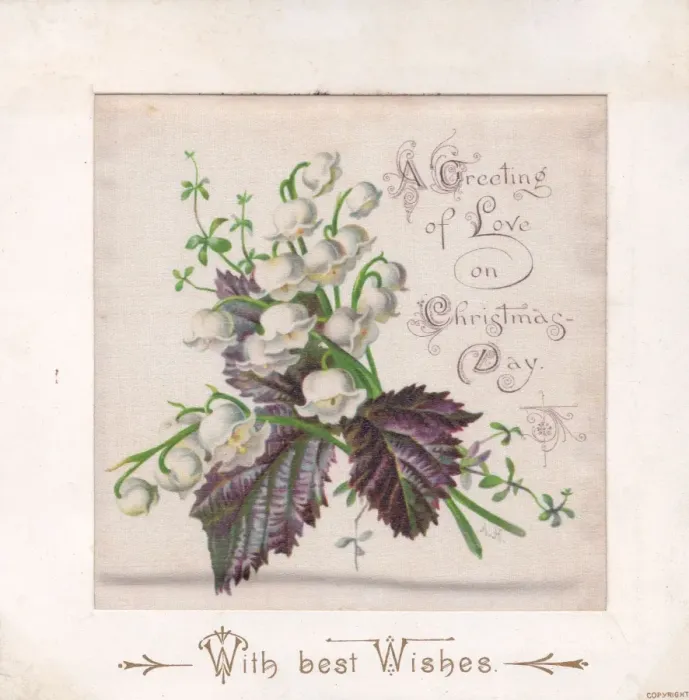 Framed Print : Spray of white flowers on a fabric Christmas card