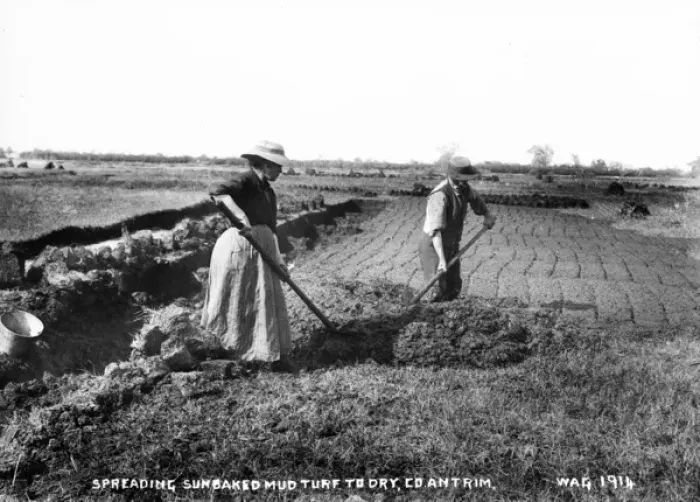Framed Print : Spreading Sunbaked Mud Turf to Dry, Co. Antrim Framed Print : Spreading Sunbaked Mud Turf to Dry, Co. Antrim