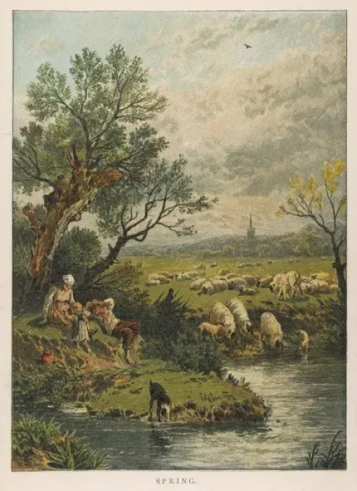 Framed Print : Spring / Sheep / River 1881 Framed Print : Spring / Sheep / River 1881