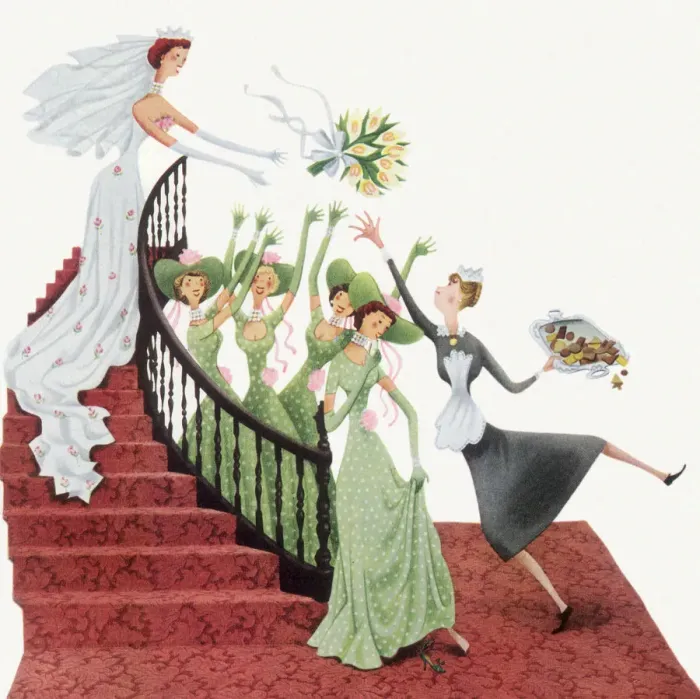 Framed Print : Spry Maid Snags Bouquet Date: 1950 Framed Print : Spry Maid Snags Bouquet Date: 1950