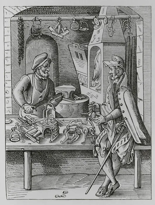 Framed Print : The spur maker The armourer, 16th century. Engraving