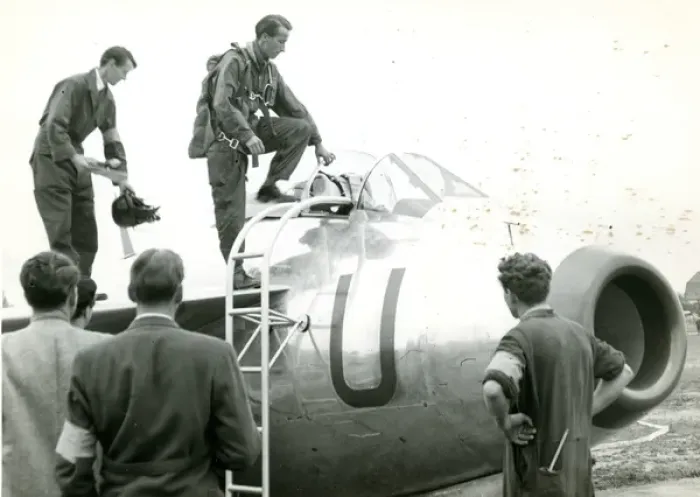Framed Print : Sqn Ldr Bob Moore climbing into the cockpit of the proto?