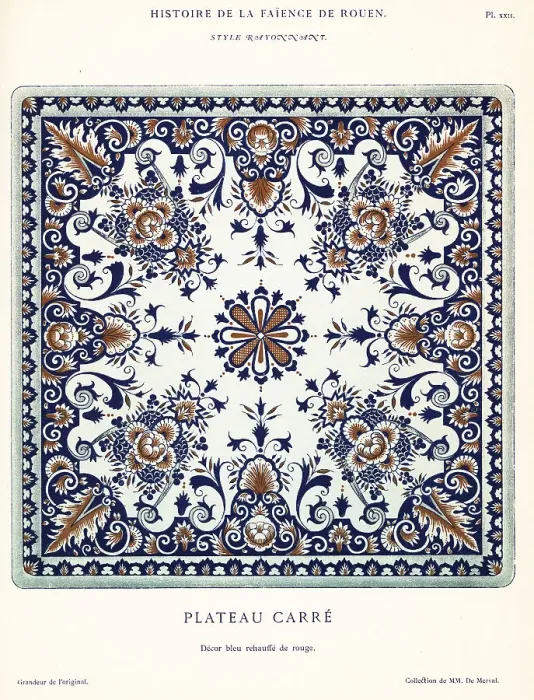 Framed Print : Square platter in blue and red, festoon style, Rouen Framed Print : Square platter in blue and red, festoon style, Rouen