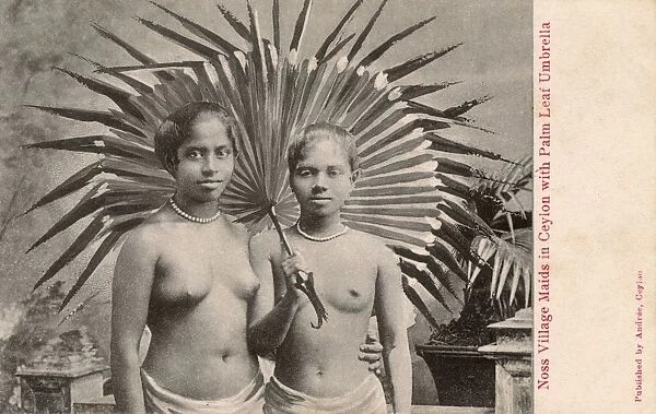 Sri Lanka - Noss Village maids with Palm Leaf Umbrella