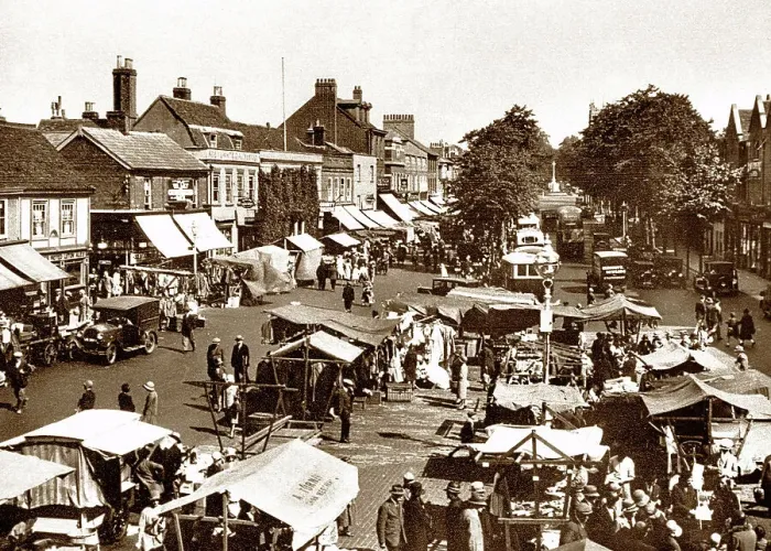 Framed Print : St. Albans Market Day possibly 1920s Framed Print : St. Albans Market Day possibly 1920s