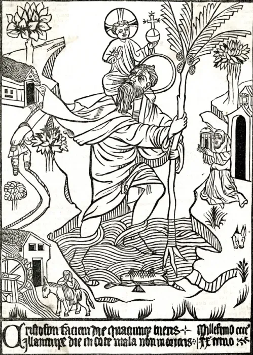 Framed Print : St Christopher / Woodcut Framed Print : St Christopher / Woodcut