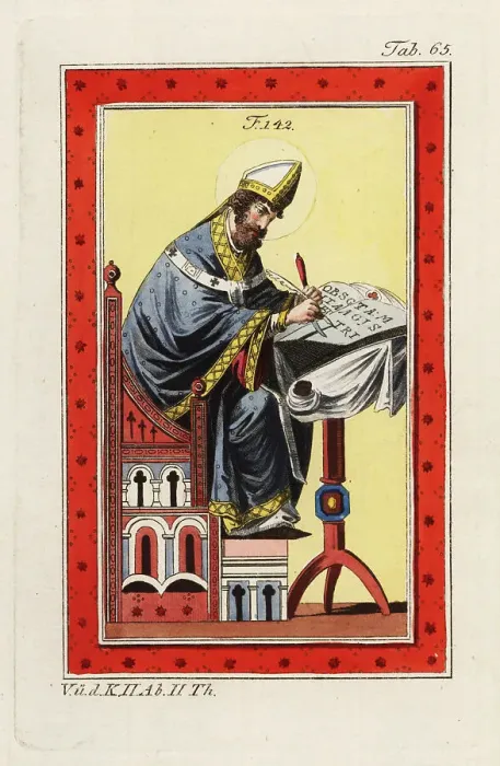 Framed Print : St Dunstan depicted in Norman choir robes, 12th century Framed Print : St Dunstan depicted in Norman choir robes, 12th century