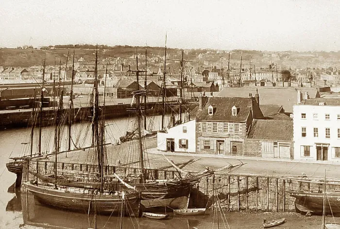 Framed Print : St. Helier Harbour Jersey Victorian period Framed Print : St. Helier Harbour Jersey Victorian period