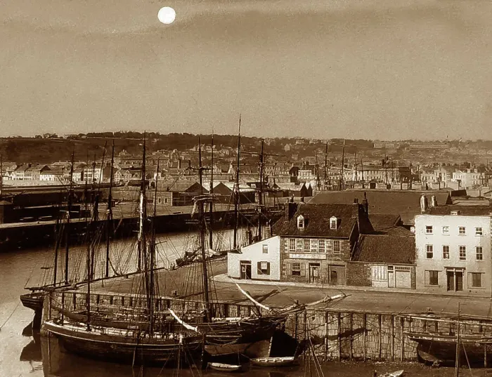 Framed Print : St. Helier Harbour at night Jersey Victorian period Framed Print : St. Helier Harbour at night Jersey Victorian period
