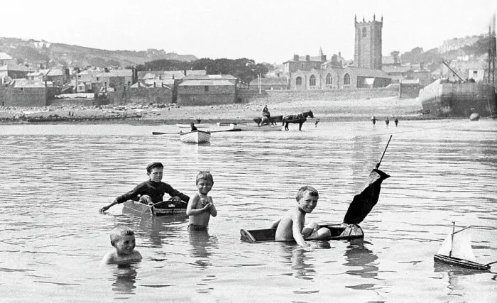 Framed Print : St. Ives Boys Playing Victorian period Framed Print : St. Ives Boys Playing Victorian period