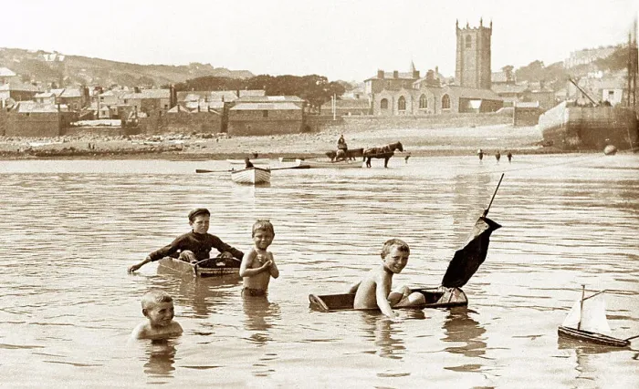 Framed Print : St. Ives Boys Playing Victorian period Framed Print : St. Ives Boys Playing Victorian period