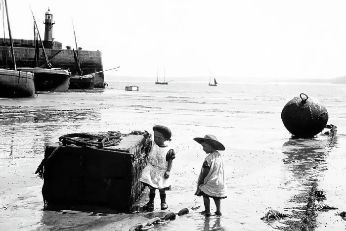 Framed Print : St. Ives Girls Playing on the Beach Victorian period Framed Print : St. Ives Girls Playing on the Beach Victorian period