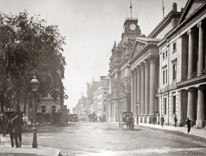 Framed Print : St James, looking west, Montreal, Canada, circa 1880s. Date: circa 1880s Framed Print : St James, looking west, Montreal, Canada, circa 1880s. Date: circa 1880s