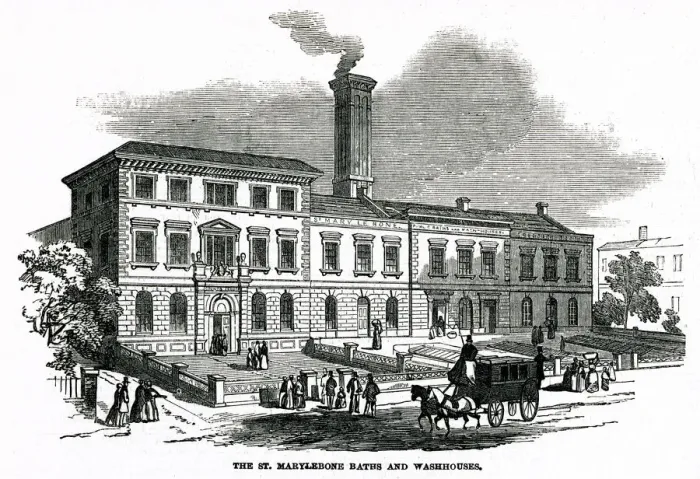 Framed Print : St. Marylebone baths and washouses 1850 Framed Print : St. Marylebone baths and washouses 1850