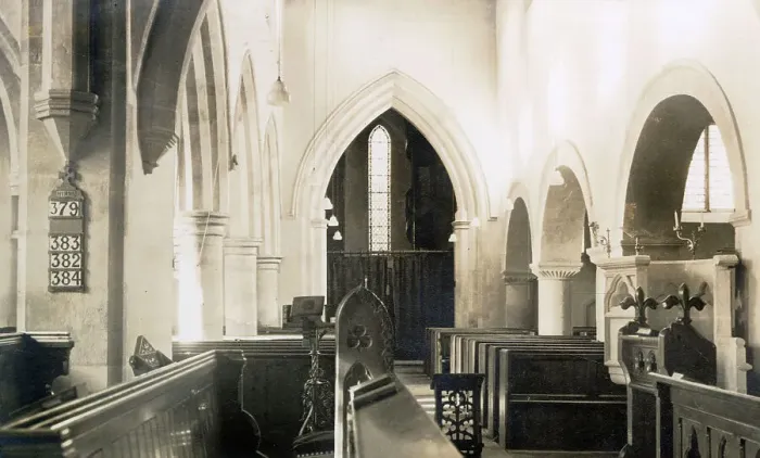 Framed Print : St Mary's Church, interior view looking west, Charlbury, Oxfordshire Date: 1930s Framed Print : St Mary's Church, interior view looking west, Charlbury, Oxfordshire Date: 1930s