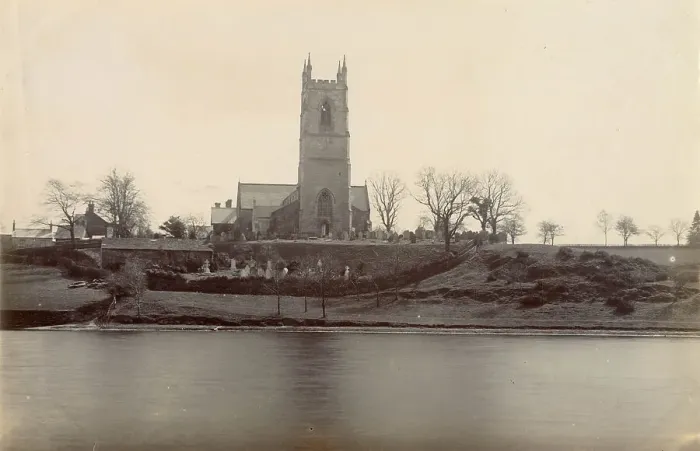 Framed Print : St Mary's Church, Lymm, Cheshire, now a Grade II listed building. The Lymm Dam is in the foreground. Date: circa 1889 Framed Print : St Mary's Church, Lymm, Cheshire, now a Grade II listed building. The Lymm Dam is in the foreground. Date: circa 1889